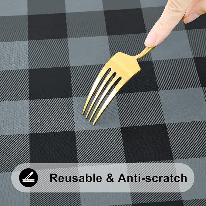 Smiry Rectangle Picnic Table Cloth, Elastic Waterproof Fitted Vinyl Tablecloths, Flannel Backed Buffalo Plaid Table Covers for Dining, Camping, Outdoor (Black and Grey, 30" x 72")