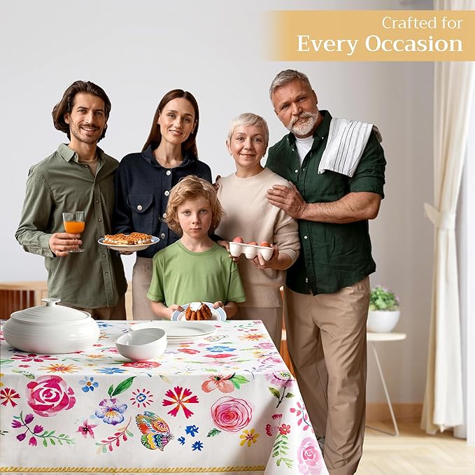 Maison d' Hermine Table Cloth Rectangle Table 100% Cotton 60 x 90 Inches Tablecloth Reusable Decorative for Dining Room Farmhouse Home Valentines Day Decorations Spring Summer - Happy Florals - Sweety