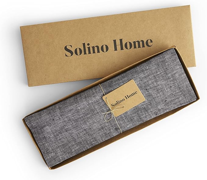 Solino Home Linen Placemats Set of 4-100% Pure Linen Chambray Black Cloth Placemats 14 x 19 Inch for Winter - Athena