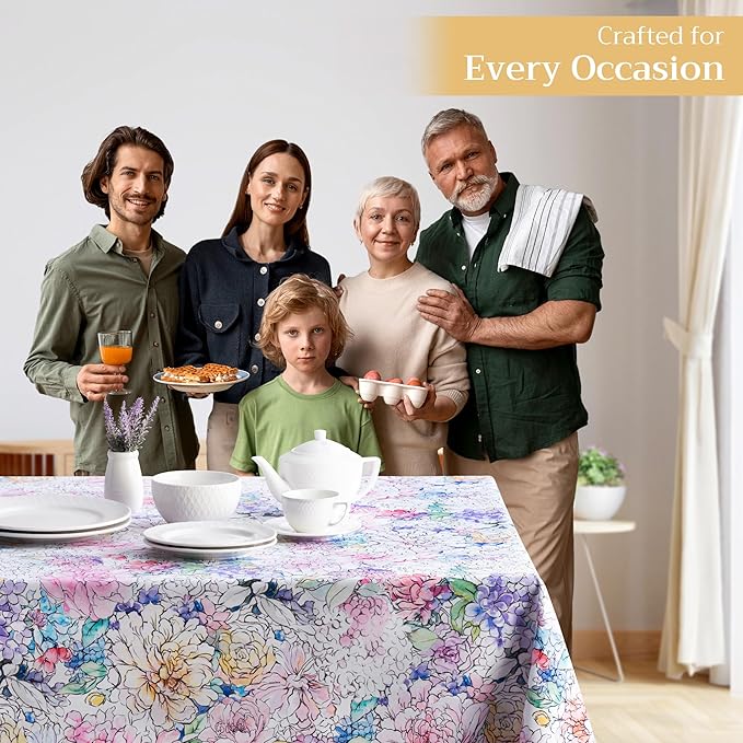 Maison d' Hermine Table Cloth Square Table 100% Cotton 60 x 60 Inches Tablecloth Reusable Decorative for Dining Room Farmhouse Home Valentines Day Decorations Spring Summer - Floral Love