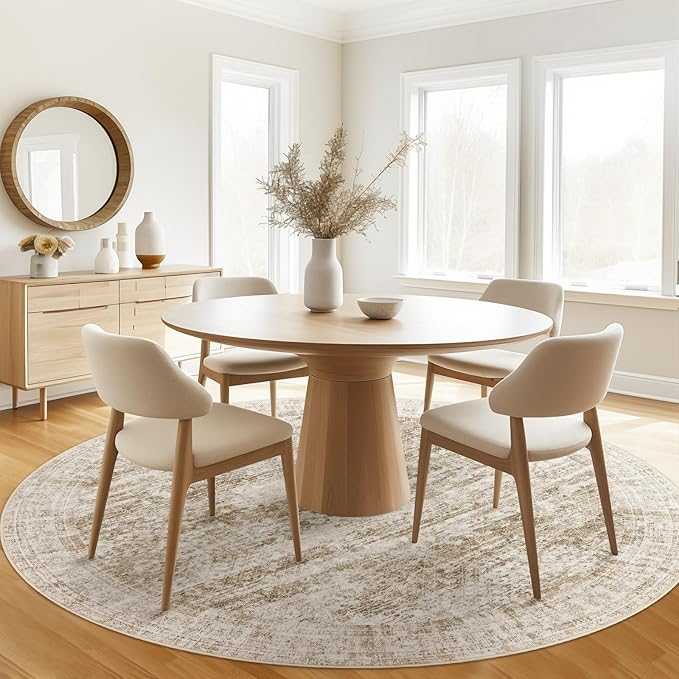 8x8 Brown Round Rug 8ft Living Room Circle Rug Vintage Round Area Rug Non Slip Indoor Carpet for Apartment