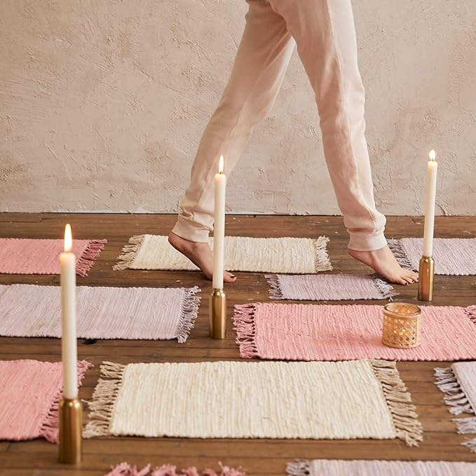 PILLOWPIA Handcrafted Chindi Rag Rug Hot Pad – 100% Cotton, Handwoven, Colorful & Eco-Friendly | Boho Kitchen Accessory for Table, Counter, or Serving Use - Peony