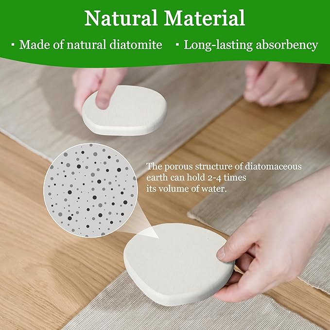 Diatomaceous Earth Coasters Set of 4 for Drinks, Moisture Water Absorbent Stone Coasters for Table Desk at Work, Water Absorbing Instant Drying Diatomite, Modern White