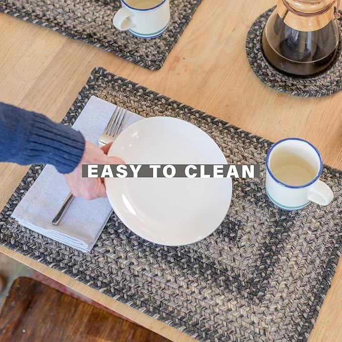 Homespice Flint Hill Jute Woven Round Placemats Set of 6, 15", Warm Primitive Decor, Grey Table Mats - Vibrant Colors, Durable, Easy to Clean and Protects Furniture