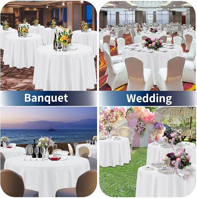 PureFit 6 Pack Round White Table Cloths 70 Inch for Round Tables, Stain and Wrinkle Resistant Table Linens for Home Use, Wedding, Party, Banquet and Camping