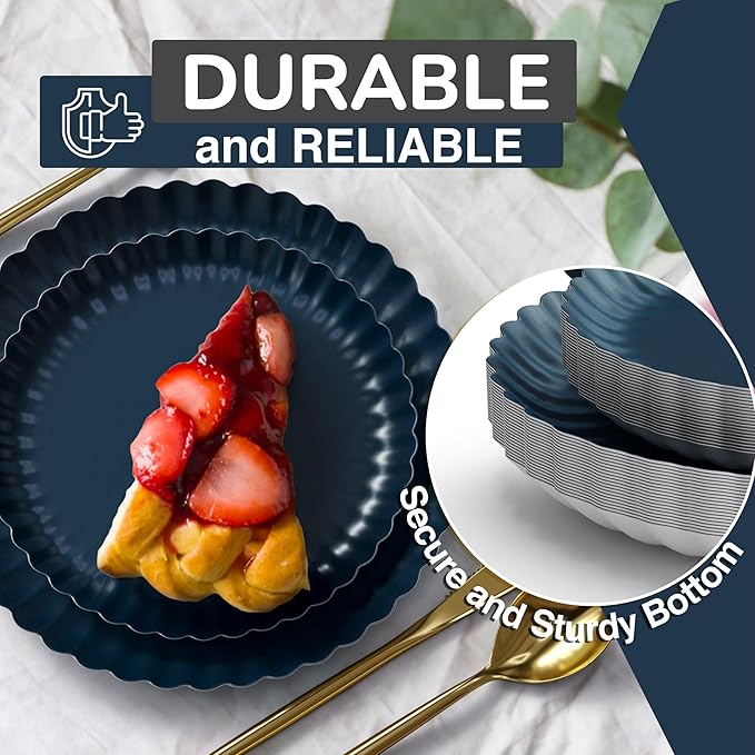 Trendables Scalloped Paper Plates 8.5 Inch & 10.5 Inch 40 Pcs Dinner Plate Set Fancy Disposable Plates for Party for 20 Guests 20 X 8 & 20 X 10 Large & Small Paper Plate Set for Parties Black Aqua