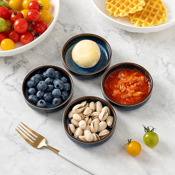Dipping Bowls Set of 4, 2462°F High-Fired Reactive Glaze Ceramic Small Bowls for Dips,Olive Oil & Sauce,Elevates Table Setting,Idea for BBQ,Afternoon Tea,Entertaining,Housewarming & Holiday Gifts
