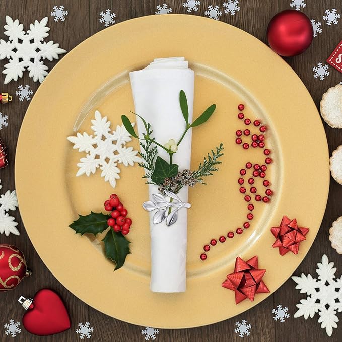 Hotop 36 Pcs Leaf Napkin Rings Set Silver Metal Napkins Rings Holders Bulk Glossy Table Adornment for Vintage Wedding Bridal Thanksgiving Christmas Holidays Fall Dinner Party Decoration Favors