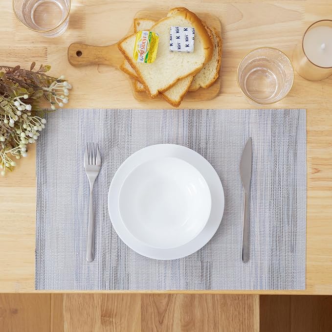 Winknowl Placemats Set of 6, Heat Resistant Stain Resistant Woven Vinyl Insulation Place mats, Durable Washable Elegant Table Mats for Kitchen Dining Table Decor (Lightsteel Blue)
