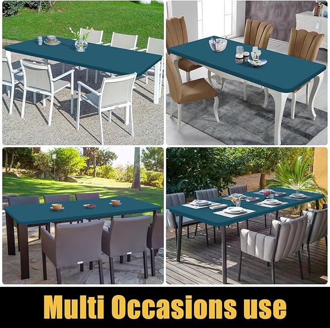 Smiry Rectangle Picnic Table Cloth, Waterproof Elastic Fitted Tablecloths for 4 Foot Tables, Washable Polyester Table Cover for Camping, Indoor and Outdoor (Peacock Blue, 24"x48")
