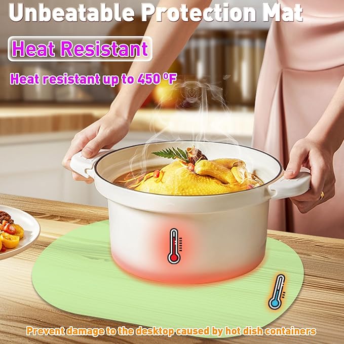 Oval Silicone Placemat Set of 4,Heat Resistant Placemats, Silicone Table Mats,Non-Slip Dining Mat for Home,Waterproof Easy Clean Kids Placemats,17"x12" Ultra-Thin Translucent (4Pcs, Green)