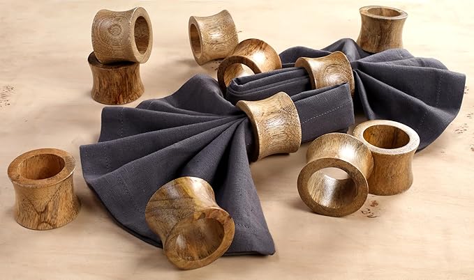 CLEENTABLE Wooden Napkin Rings Set of 12 - Handcrafted Napkin Holder for Dinner Table Decoration, Weddings, Home, Kitchen, Decor, Dinner, Parties, Every Day Use - Durable, Versatile (Brown)