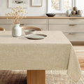 JIUZHEN Rectangle Table Cloth Faux Linen Farmhouse Tablecloth Wrinkle and Stain Resistant Decorative Fabric Table Cover for Kitchen, Dining Room, Parties and Camping, Beige, 60 x 102 Inch
