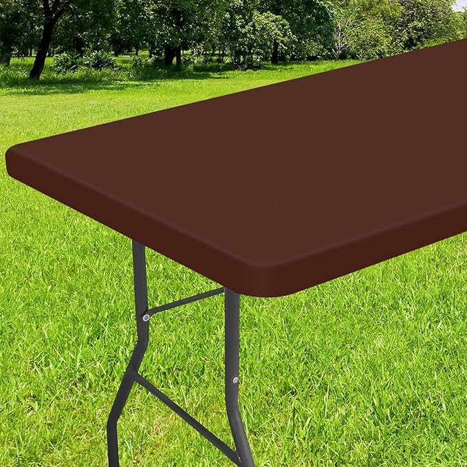 Smiry Rectangle Tablecloth, Elastic Fitted Flannel Backed Vinyl Tablecloths for 6ft Folding Tables, Waterproof Wipeable Table Covers for Indoor, Outdoor, Picnic and Camping (Coffee, 30"x72")