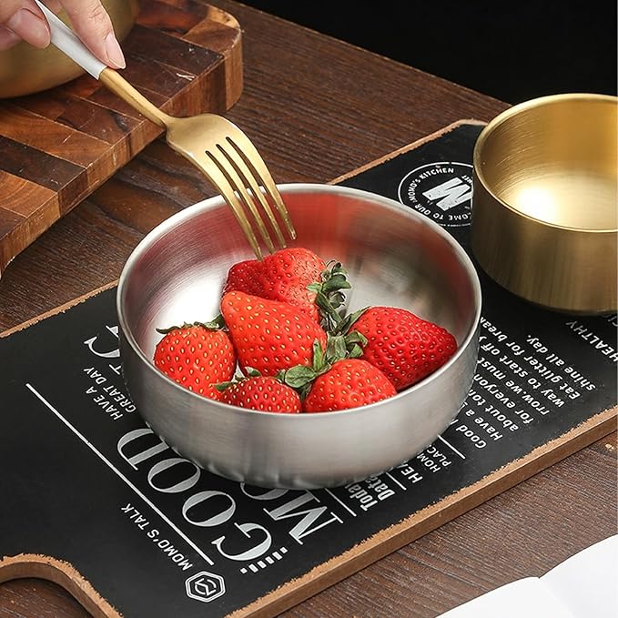 3 Pack 28 oz Stainless Steel Bowls, Double Wall Insulated Bowls 6 Inch Metal Bowl for Cereal Soup Ice Cream Eating