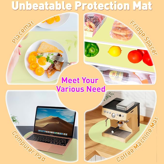 Oval Silicone Placemat Set of 4,Heat Resistant Placemats, Silicone Table Mats,Non-Slip Dining Mat for Home,Waterproof Easy Clean Kids Placemats,17"x12" Ultra-Thin Translucent (4Pcs, Yellow)