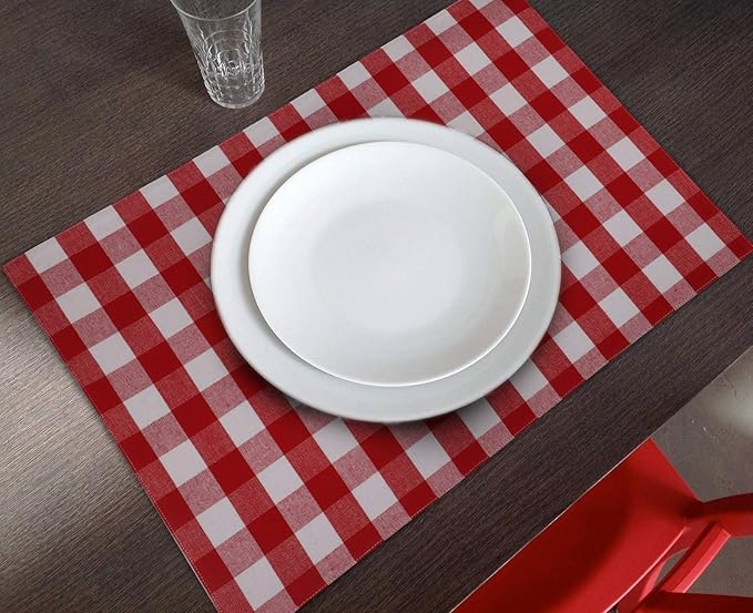 Urban VillaPlacemats for Dining Table 100% Cotton Placemats 14''x20'' Over Sized Tablemats Set of 6Placemats Red/White Buffalo Check Tablemats for Family Dinners Wedding PartiesPlacemats