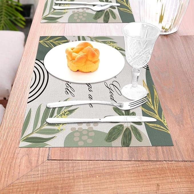 Bible Verse Christain Placemats Sage Green Boho Modern Scripture Inspirational Quotes Motivational Bohemian Washable Place Mats 12x18Inch for Dining Kitchen Farmhouse Decor 4 PCS
