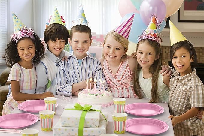 Pink Plastic Plates For Party 10" Pink Disposable Plates Heavy Duty 100 Pcs Plastic Dinnerware Sets Heavy Duty 350 GSM Disposable Dinnerware Set