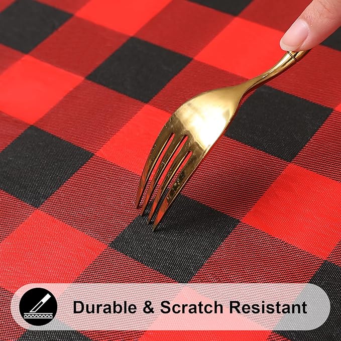 Smiry Rectangle Picnic Table Cloth, Elastic Waterproof Fitted Vinyl Tablecloths, Flannel Backed Buffalo Plaid Table Covers for Dining, Camping, Outdoor (Black and Red, 30" x 72")