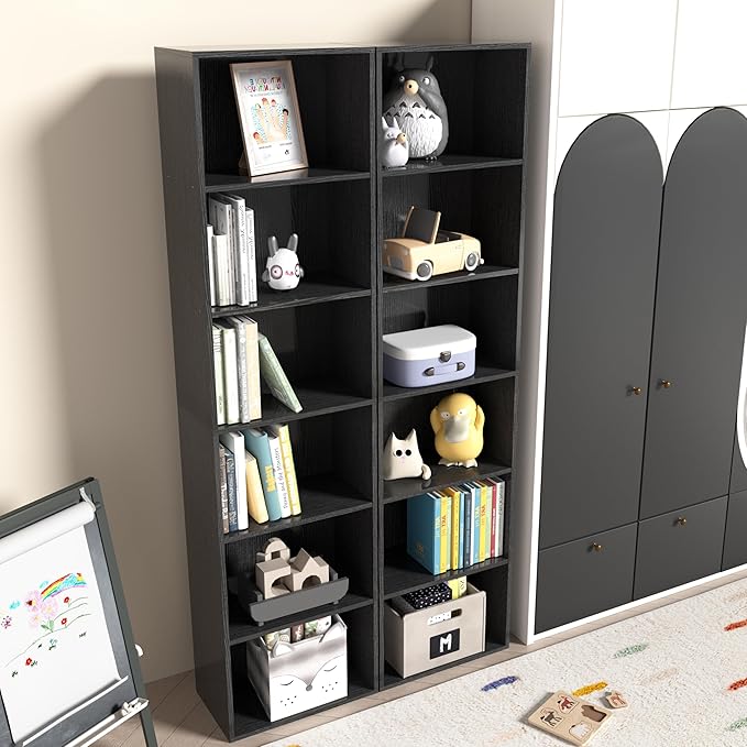 Wooden 6 Cube Storage Organizer, Vintage Brown 6 Cube Storage Shelf, 6 Tier Closet Organizers Storage Cubes Display Cubby for Any Space (Black, 6 Cube-W(15.7inch))