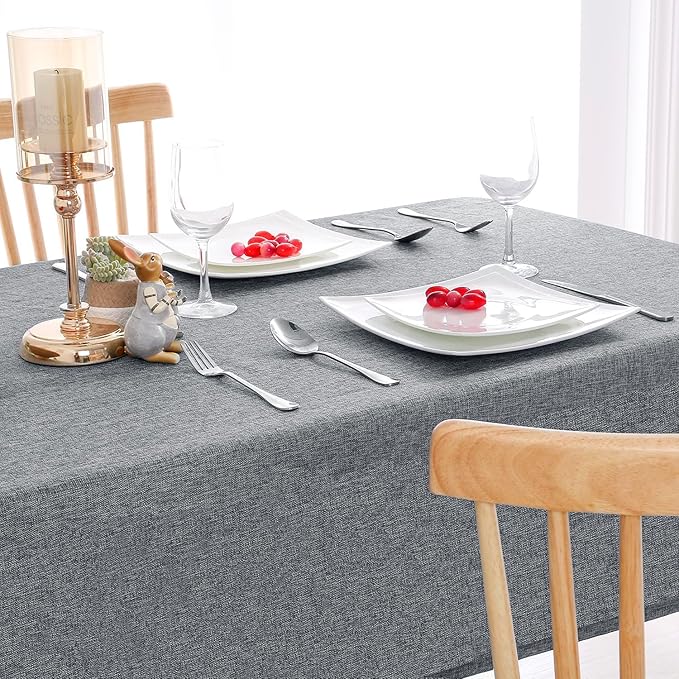 Hiasan 2 Pack Faux Linen Rectangle Tablecloth - Wrinkle and Stain Resistant Washable Table Cloth for Kitchen Dining Room Holiday Table Cover for Party Dinner, Grey, 54 x 108 Inch