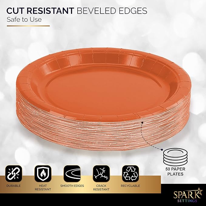 Disposable Paper Plates Orange, 7 Inch Paper Dessert Plates, Strong and Sturdy Disposable Plate for Party, Dinner, Holiday, Picnic, or Travel Party Plate, Pack of 50