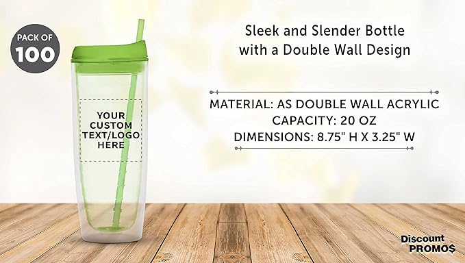 Custom Tall Orbit Acrylic Tumblers 20 oz. Set of 100, Personalized Bulk Pack - Perfect for Iced Coffee, Soda, Other Hot & Cold Beverages - Lime Green