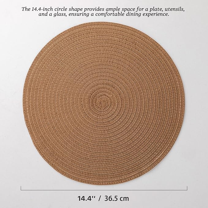 Round Placemats Set of 8 Woven Placemats Washable Braided Table Mats for Dining Table Heat Resistant Non-Slip Circle Place Mats(Brown)