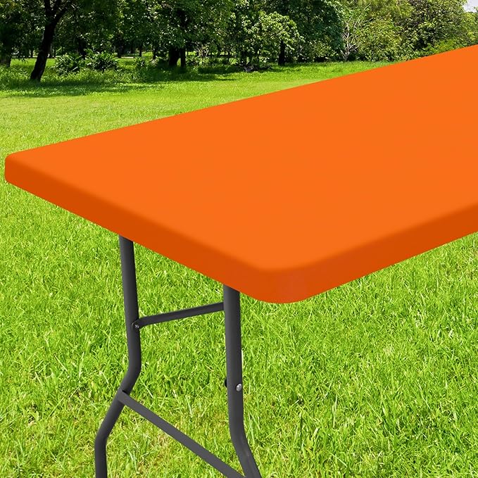 Smiry Rectangle Tablecloth, Elastic Fitted Flannel Backed Vinyl Tablecloths for 6ft Folding Tables, Waterproof Wipeable Table Covers for Indoor, Outdoor, Picnic and Camping (Orange, 30"x72")