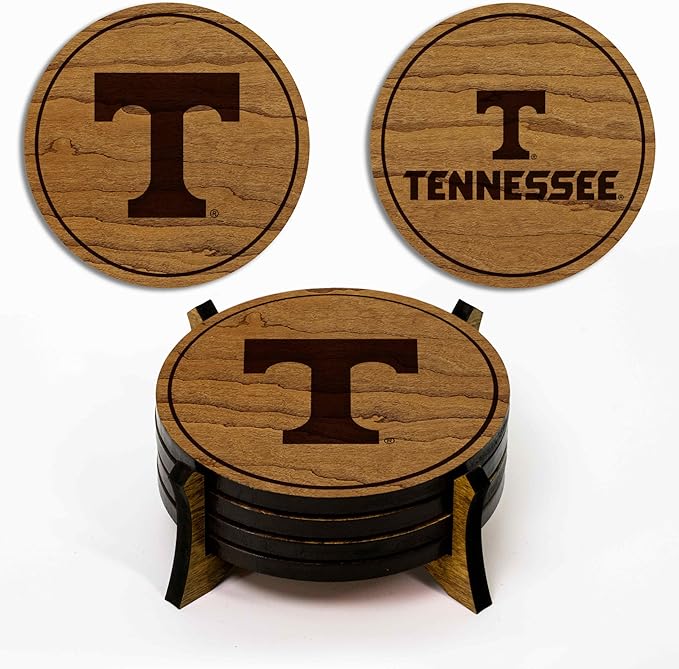 LazerEdge Tennessee Volunteers Wooden Coaster Set - Cherry Wood - Officially Licensed Product - 4-Pack