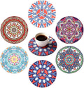 Round Coasters Set of 6,Non Slip Rubber Coasters for Drinks,Mandala Pattern Design Coaster for Coffee Table Wine Glass Home Bar 4.7 Inch