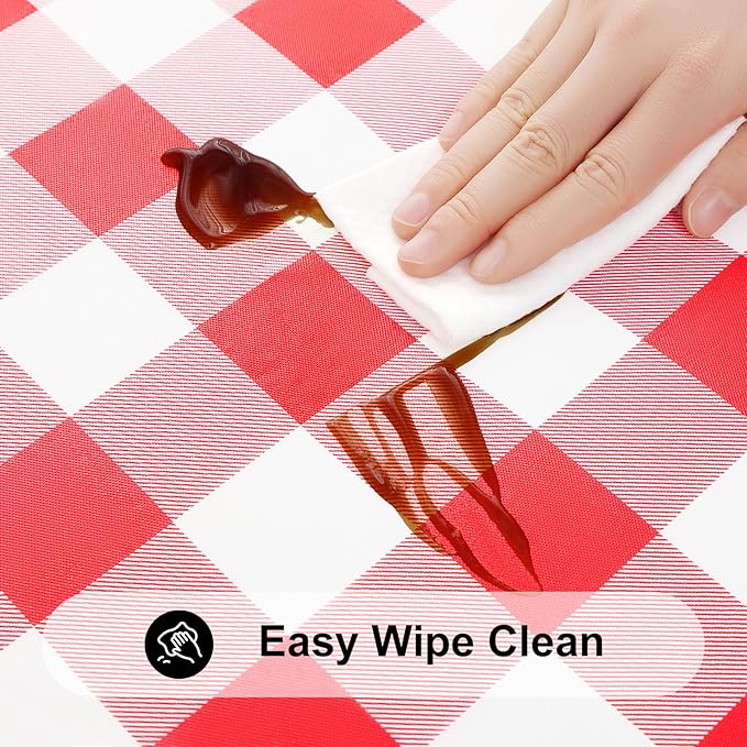 Smiry Rectangle Picnic Table Cloth, Elastic Waterproof Fitted Vinyl Tablecloths, Flannel Backed Buffalo Plaid Table Covers for Dining, Camping, Outdoor (White and Red, 24" x 48")