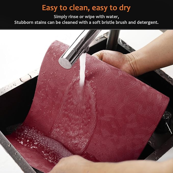 Vinyl Placemats Set of 4 Faux Leather 100% Waterproof Wipeable Washable Place Mats Heat Resistant Easy Clean Non-Slip Table Mats for Indoor Outdoor. (4,Red)
