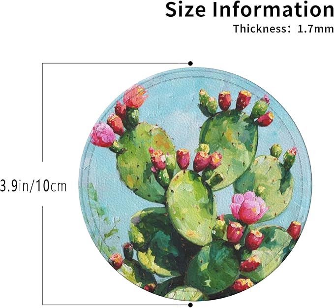 Cactus Coasters Leather Round Drink Coasters 6 Pcs Set with Holderor for Cup Drink Coffee Table Bar Home Decor