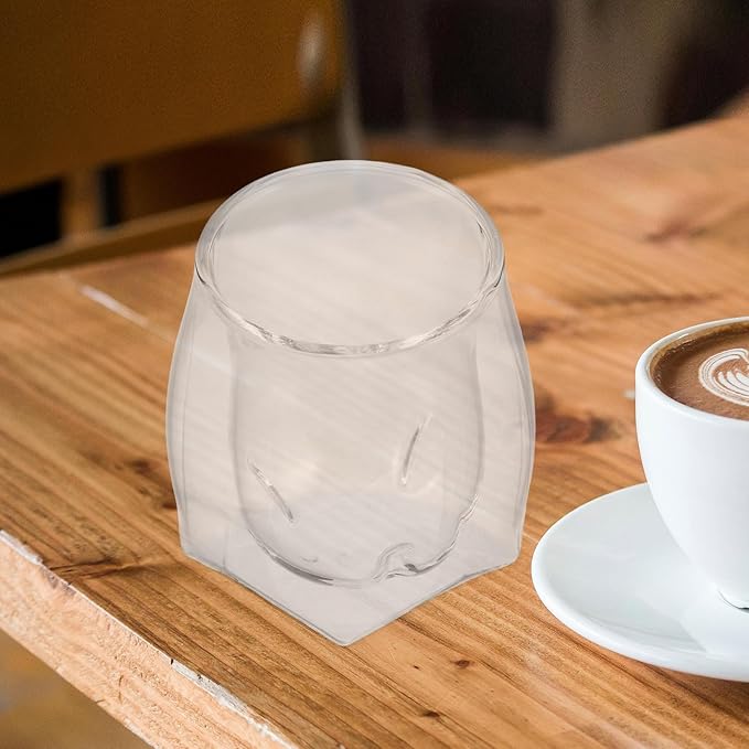 Double Wall Whiskey Glass with Pentagonal Base, Creative Small Tumbler for Home Parties, Ribbed Insulated Glassware for Women and Cocktail Enjoyment
