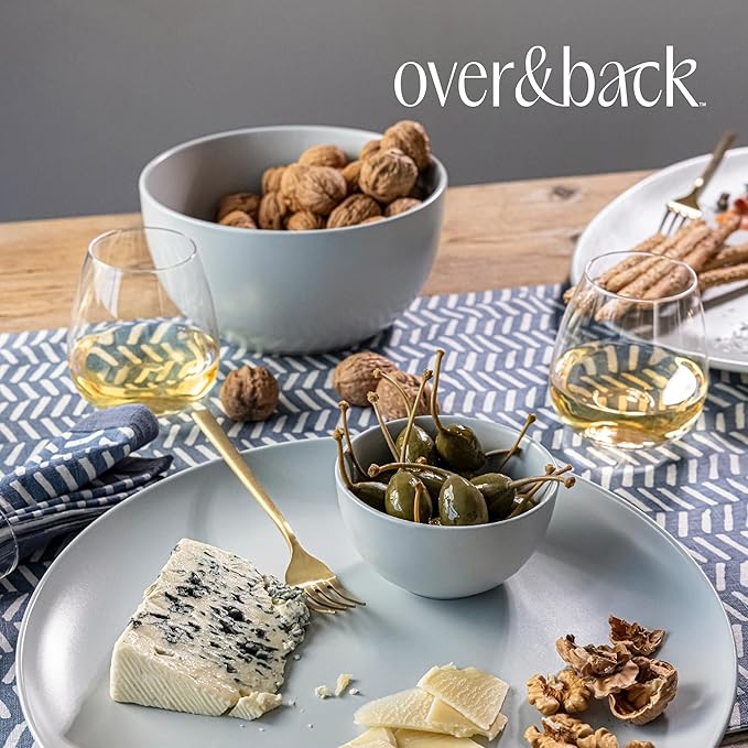 over&back 16oz Traditional Glassware - Set of 4 Classic Stemless Drinking Glasses for Parties, Get-togethers, and More - Mouth-Blown - Wine Cups for Kitchen and Dining Room - Clear
