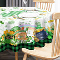St. Patrick's Day Round Tablecloth, 70 Inch with Shamrock Gnome, Buffalo Check Plaid Kitchen Table Cover for Dining Room Indoor Decor