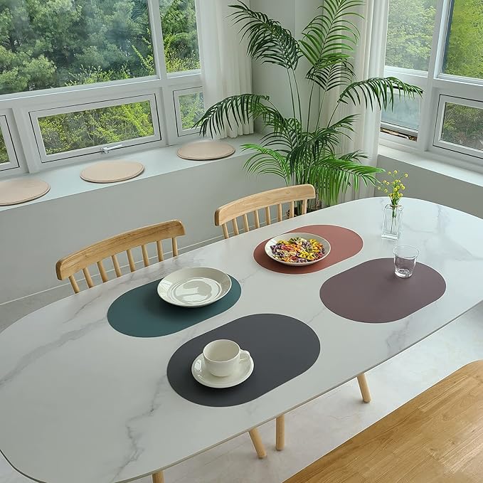 Silicone Placemats Set of 4 - Heat Resistant Washable and Wipeable Non Slip Place Mats, Waterproof Modern Dining Table Mats, Oval 16.9"x11.8"(Harmony)