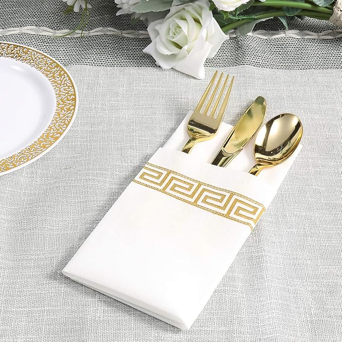 Vplus 200 PACK Guest Towels Disposable Bathroom, Decorative Bathroom Napkins, Soft and Absorbent Disposable Dinner Napkins Cloth Like for Kitchen, Parties, Weddings, Christmas Party（Gold)