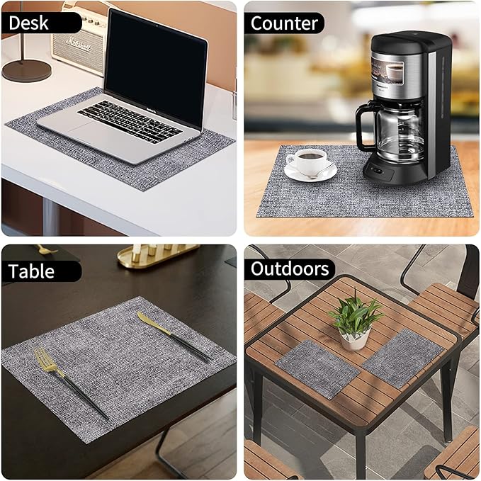 homing Faux Leather Heat Resistant Placemats 8 Packs, Waterproof Wipeable Dining PU Place Mats for Indoor & Outdoor, Easy to Clean, Smokey Grey