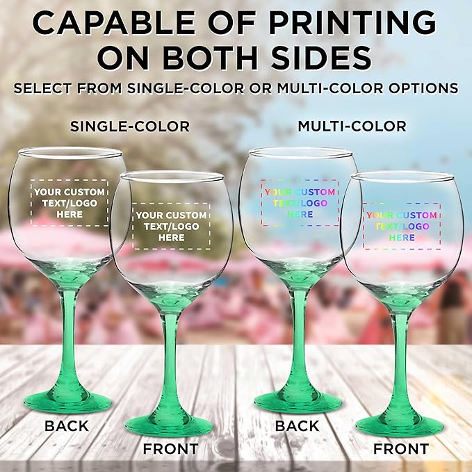 Custom Premiere Wedding Wine Glasses 20.5 oz Set of 12, Personalized Bulk Pack - Restaurant Glassware, Perfect for Red Wine or White Wine - Green