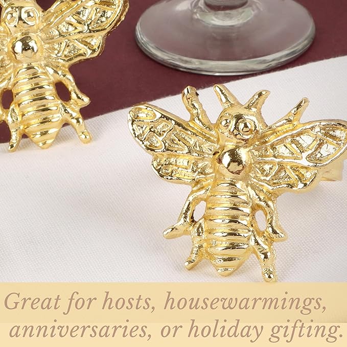 ALPHA Living HOME 12 Pcs Decorative Bee Napkin Rings - Metal Napkin Rings Table Decor Napkin Ring, Dining Cloth Napkin Holder, Farmhouse Napkin Ring, Modern Napkin Holders (Gold)