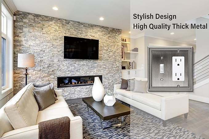 Henne Bery Sunken Pearls Heavy Duty Decorative Wall Plate Switch Plate Outlet Cover (Toggle/Decorator, Heirloom Silver)