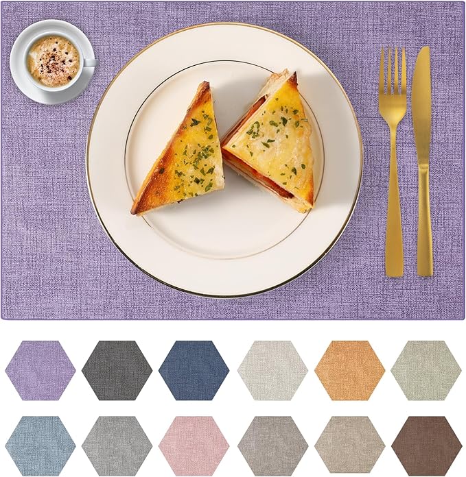 Faux Leather Placemats Set of 4 Washable PU Table mats for Kitchen Table - Heat Resistant, Waterproof, Easy Clean, Anti Slip 11.8" x 17" (Purple-4 Pack)