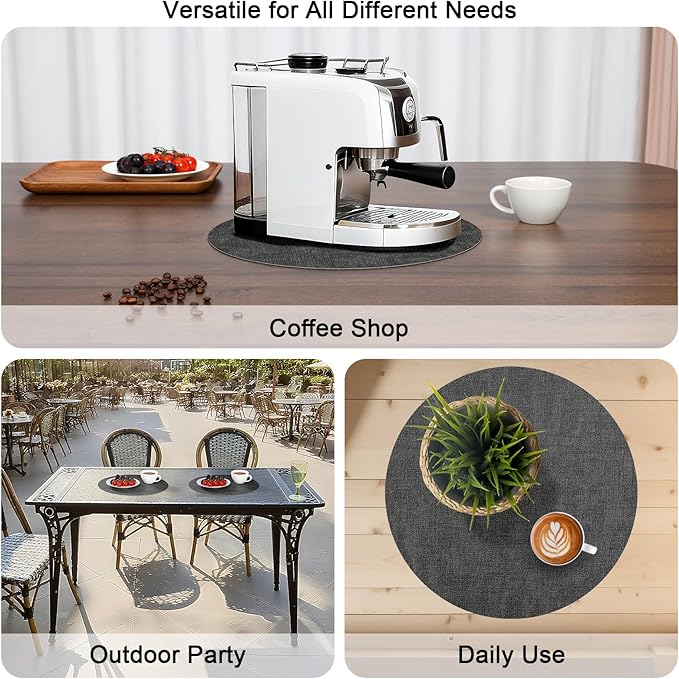 Myir JUN Round Placemats, Dual Sided Faux Leather Place Mats Set of 6 Indoor/Outdoor Non-Slip Washable Table Mats (Gray Cream-White, Set of 6)