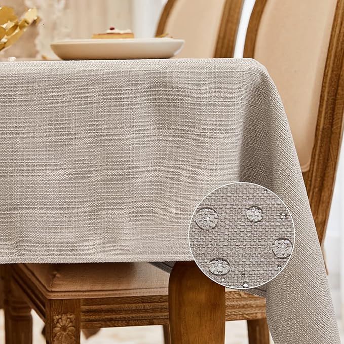 BALCONY & FALCON Small Square Tablecloth Washable Wrinkle Resistant and Water Proof Table Cloth Decorative Linen Tablecloths for Bedside End Table Bedroom Nightstand (Beige, 35x35)