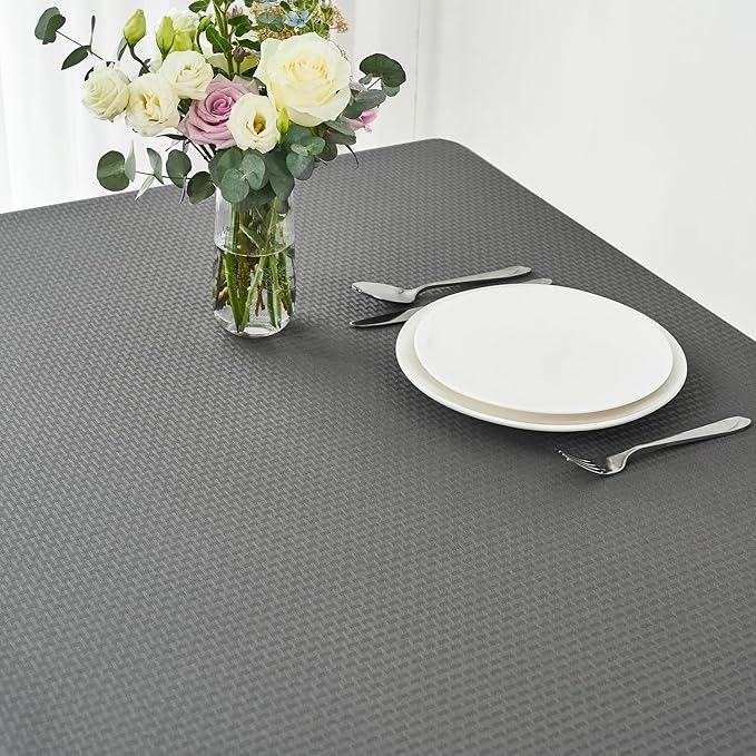 maxmill Weaved Texture Tablecloth Water Resistance Antiwrinkle Spillproof Soft Washable Table Cloth for Dining Room, Buffet Banquet Parties Holiday Dinner, Rectangular 60 x 108 Inch, Charcoal Gray