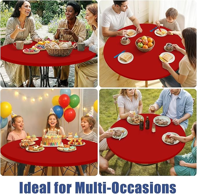 Round Spandex Tablecloth, Elastic Fitted Waterproof Tablecloths for 18"-24" Tables, Stretch Washable Picnic Table Cover for Camping, Dining, Indoor and Outdoor, Red