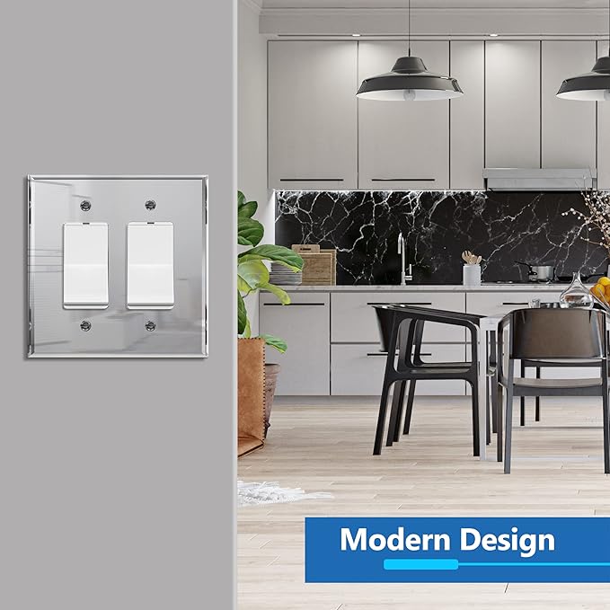 LIDER Reflective Acrylic Decorator Wall Plate, Mirrored Light Switch Plate, Plexiglass Outlet Cover, Acrylic Glass, Oversized 2-Gang 5.25" x 5.25", LWP-32O-ASV5P, Silver, 5 Pack